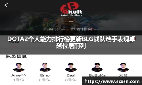 DOTA2个人能力排行榜更新BLG战队选手表现卓越位居前列
